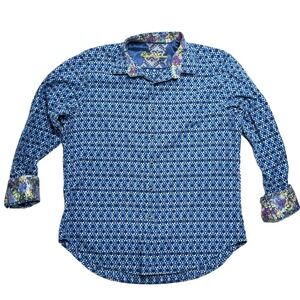 Robert Graham Men's Size L Large Octavian Button‎ up Shirt Flip Cuffs Navy Blue